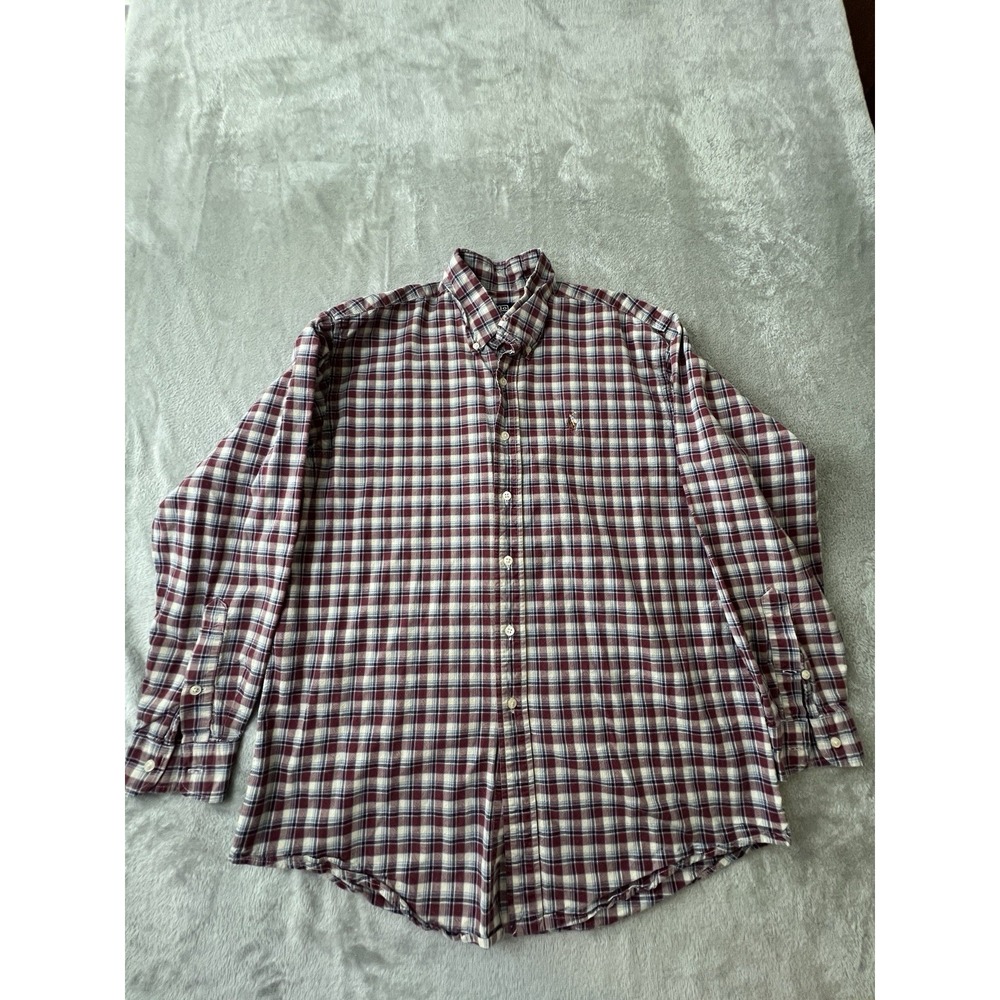 Polo Ralph Lauren Mens Shirt 16.5 Burgundy Plaid Long Sleeve Cotton Button Up